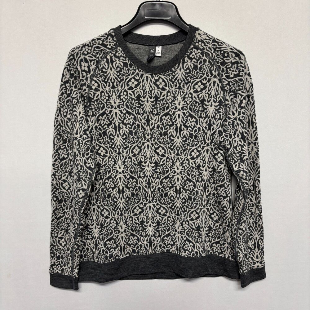 Ibex Women 100% Merino Wool Juliet Crew Sweater Size Medium Floral D131 -15